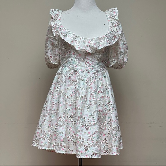 For Love & Lemons Magnolia Mini Dress White Multi Size Small - Picture 3 of 15